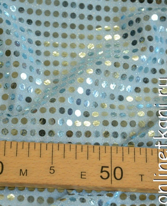 Ткань Сетка с пайетками 078 цвет голубой в горошек картинка 2