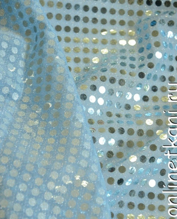 Ткань Сетка с пайетками 078 цвет голубой в горошек картинка 1