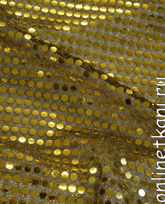 Ткань Сетка с пайетками 079 цвет золотой в горошек картинка