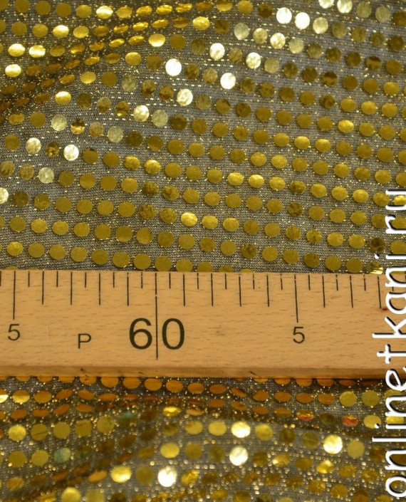 Ткань Сетка с пайетками 079 цвет золотой в горошек картинка 1