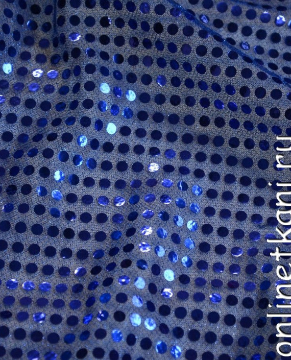 Ткань Сетка с пайетками 080 цвет синий в горошек картинка