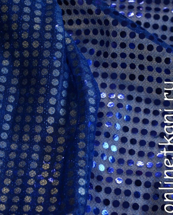 Ткань Сетка с пайетками 080 цвет синий в горошек картинка 2