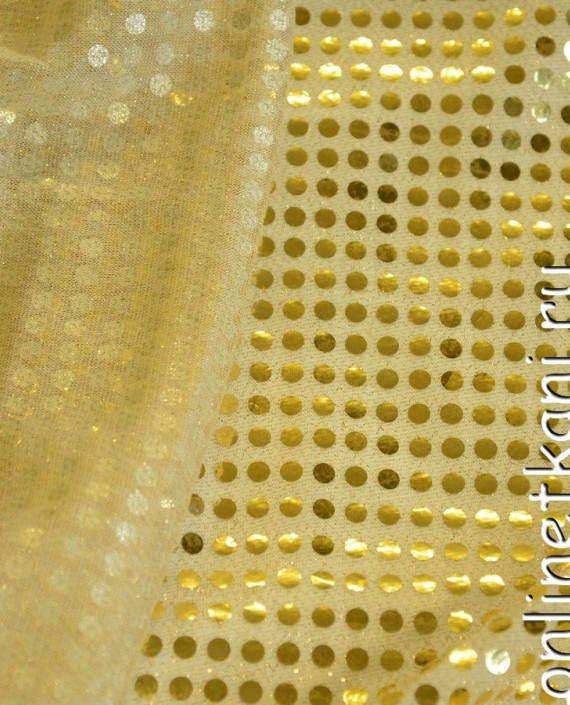 Ткань Сетка с пайетками 081 цвет желтый в горошек картинка 2