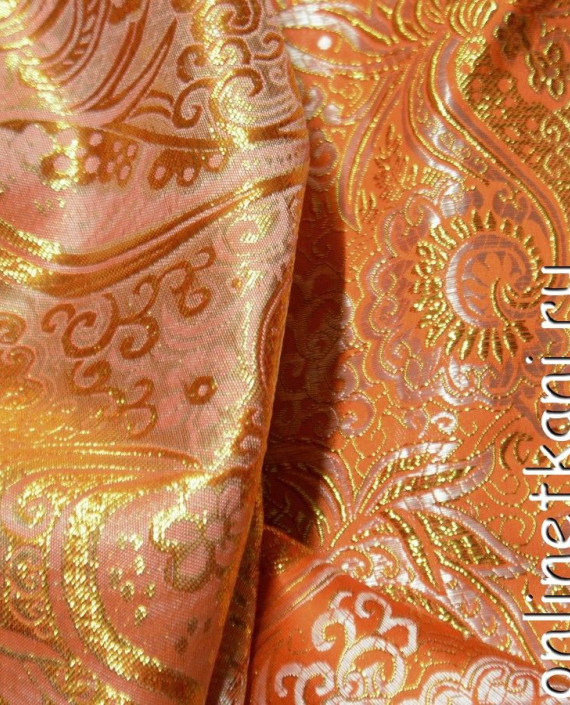 Ткань Парча 097 цвет оранжевый абстрактный картинка 1