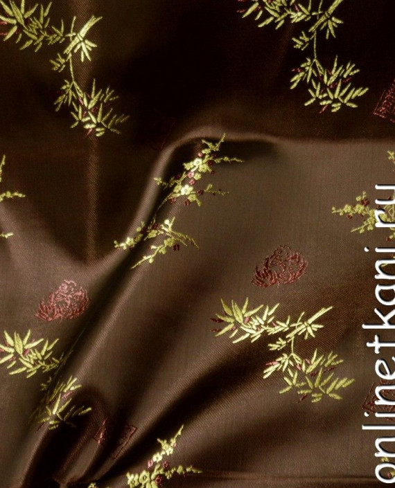 Ткань Китайский Шелк 0101 цвет коричневый цветочный картинка