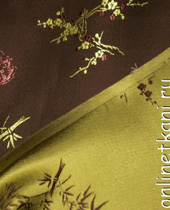 Ткань Китайский Шелк 0101 цвет коричневый цветочный картинка 2