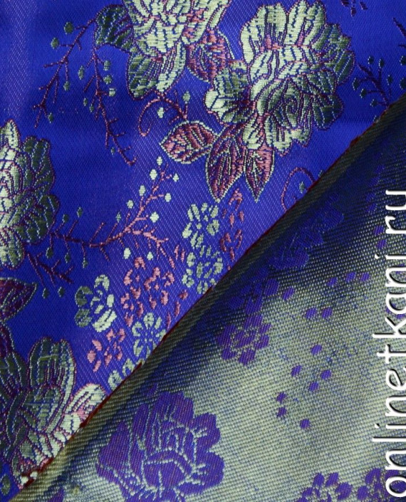 Ткань Китайский Шелк 0105 цвет синий цветочный картинка 2
