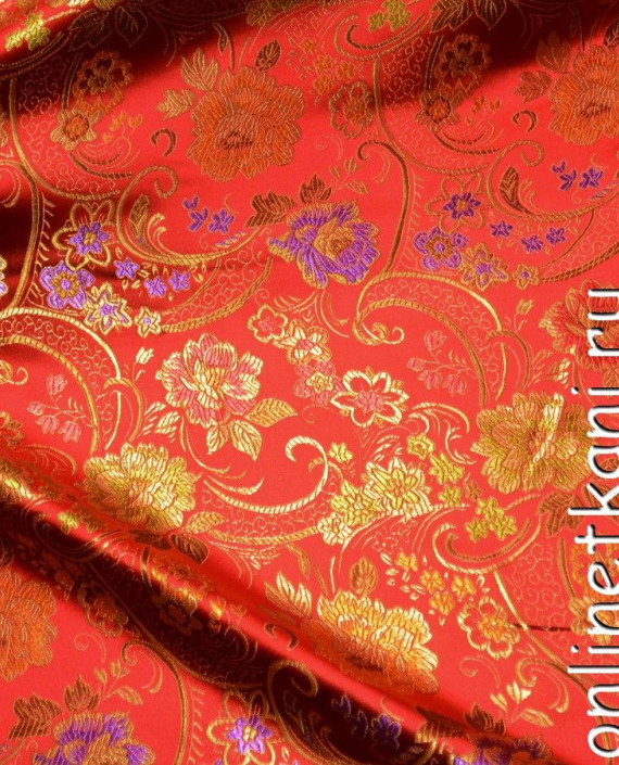 Ткань Китайский Шелк 0107 цвет красный цветочный картинка