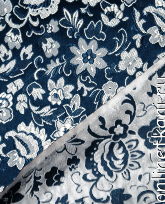 Ткань Китайский Шелк 0108 цвет синий цветочный картинка 1