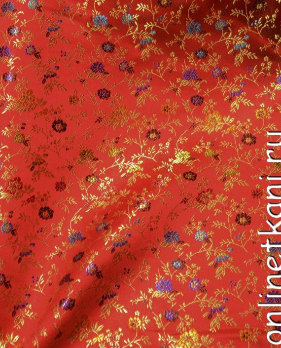 Ткань Китайский Шелк 0110 цвет красный цветочный картинка