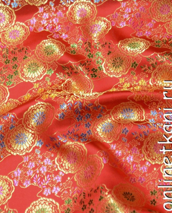 Ткань Китайский Шелк 0113 цвет красный цветочный картинка