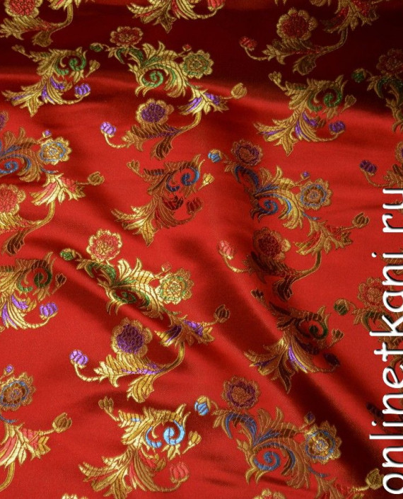 Ткань Китайский Шелк 0116 цвет красный цветочный картинка