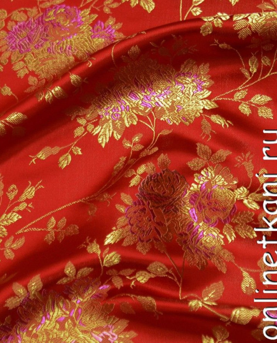 Ткань Китайский Шелк 0118 цвет красный цветочный картинка