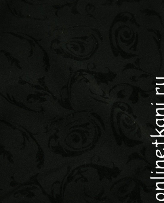 Ткань Костюмная 0156 цвет черный цветочный картинка