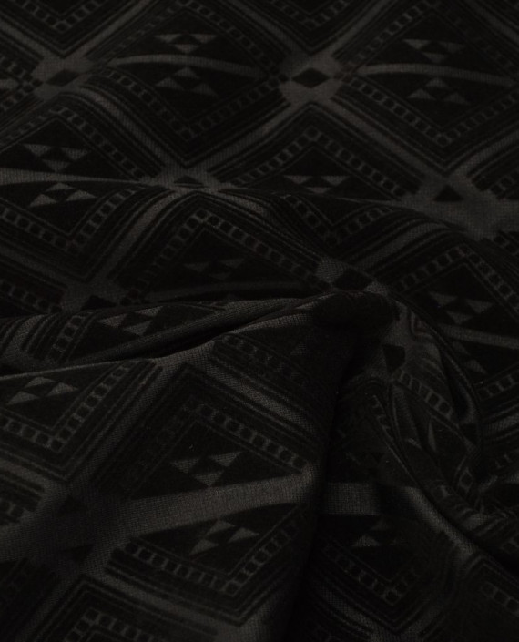 Ткань Костюмная Флок 0433 цвет черный геометрический картинка