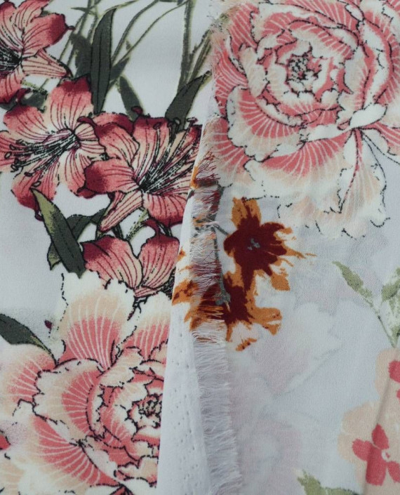 Ткань Креп Шифон Принт 0787 цвет айвори цветочный картинка 1