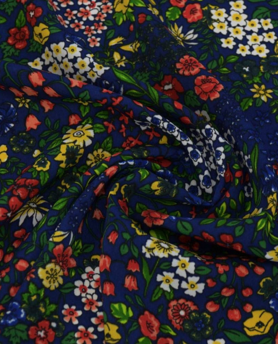 Ткань Креп Плательный 0800 цвет синий цветочный картинка