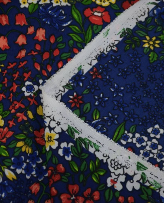 Ткань Креп Плательный 0800 цвет синий цветочный картинка 2