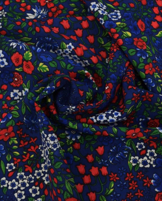 Ткань Креп Плательный 0801 цвет синий цветочный картинка