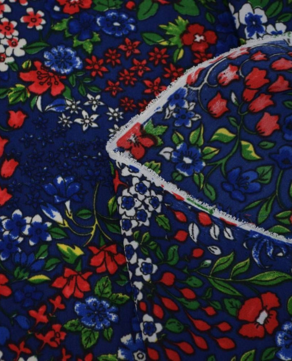 Ткань Креп Плательный 0801 цвет синий цветочный картинка 2