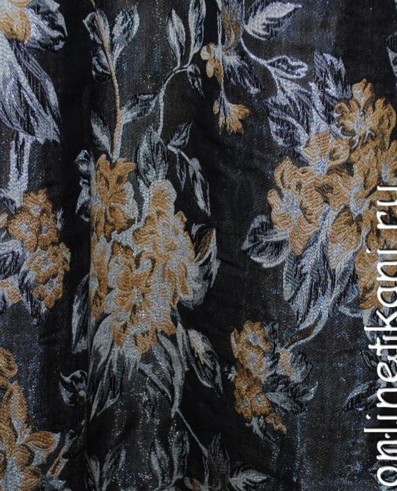 Ткань Портьерная "Мечта герцогини" 0101008 цвет черный цветочный картинка 1