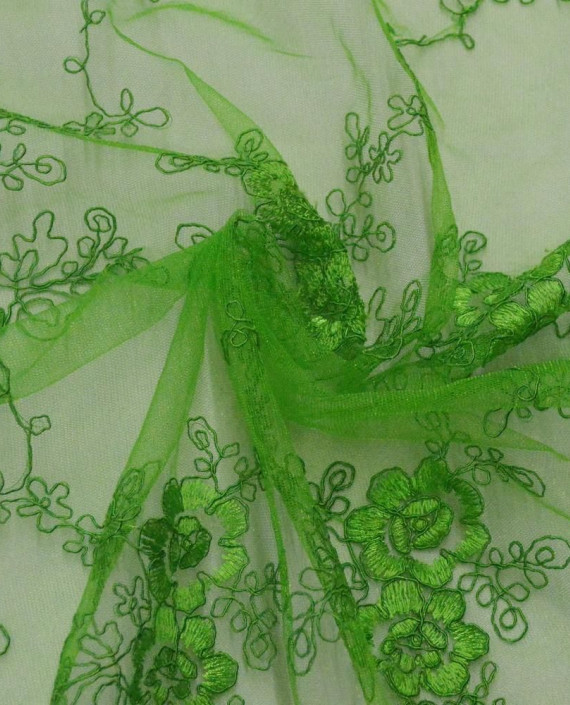 Ткань Сетка Кружево 086 цвет зеленый цветочный картинка 1
