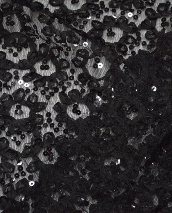 Ткань Сетка Кружево 088 цвет черный цветочный картинка 1