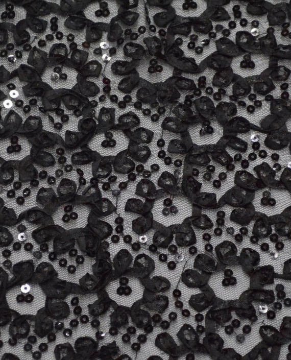 Ткань Сетка Кружево 088 цвет черный цветочный картинка 2