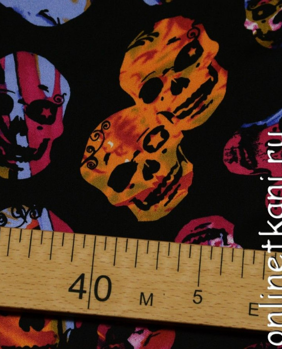 Ткань Шелк Атлас Принт "Мексиканский череп" картинка 1