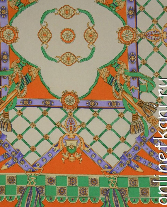 Ткань Шелк Атлас Принт "Оранжевый платок" 045 цвет оранжевый абстрактный картинка