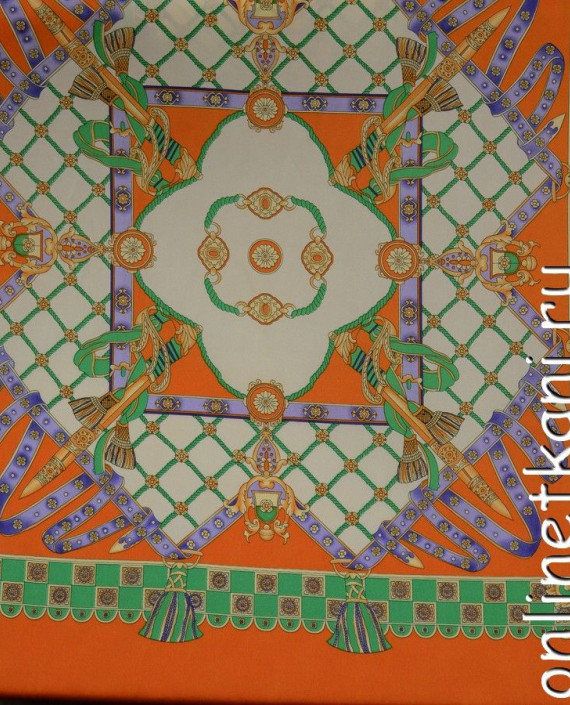 Ткань Шелк Атлас Принт "Оранжевый платок" 045 цвет оранжевый абстрактный картинка 1