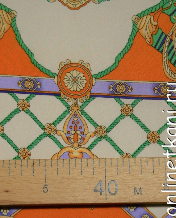 Ткань Шелк Атлас Принт "Оранжевый платок" 045 цвет оранжевый абстрактный картинка 2