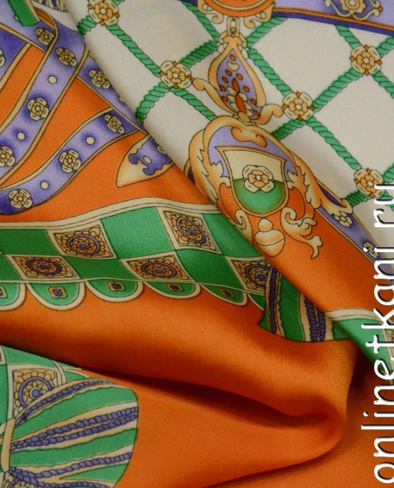 Ткань Шелк Атлас Принт "Оранжевый платок" 045 цвет оранжевый абстрактный картинка 3