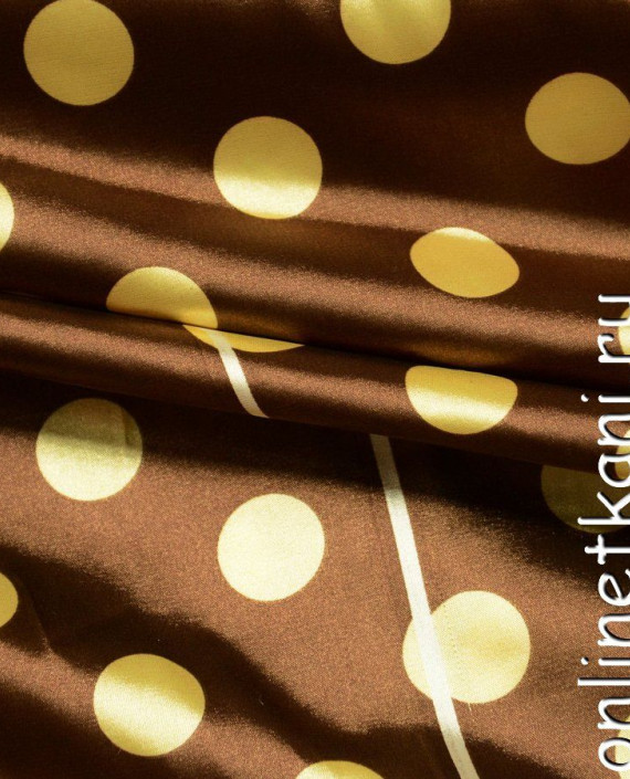 Ткань Атлас Принт 051 цвет коричневый в горошек картинка 2