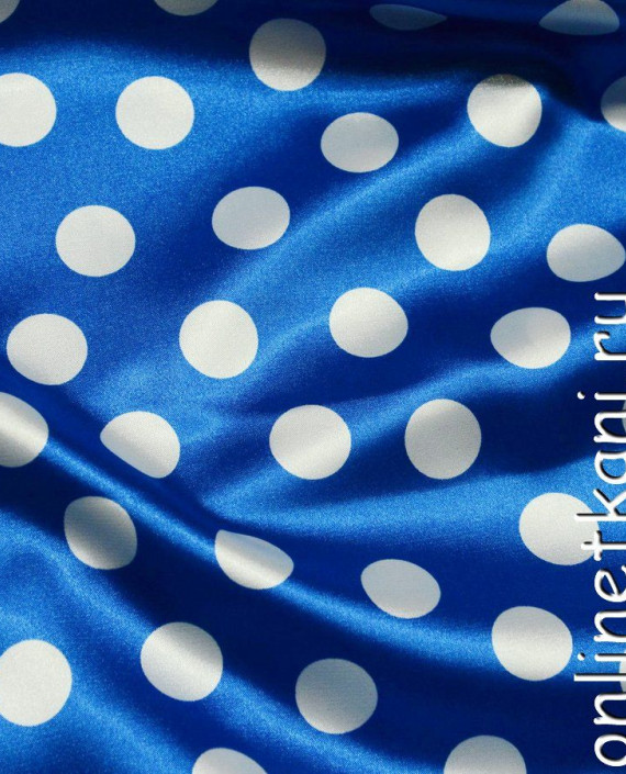 Ткань Атлас Принт 054 цвет синий в горошек картинка