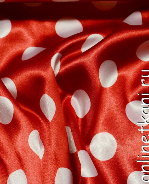 Ткань Атлас Принт 057 цвет красный в горошек картинка