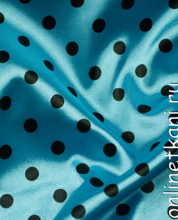Ткань Атлас Принт 060 цвет голубой в горошек картинка