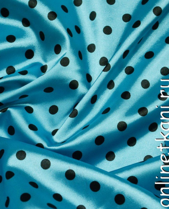 Ткань Атлас Принт 060 цвет голубой в горошек картинка 1