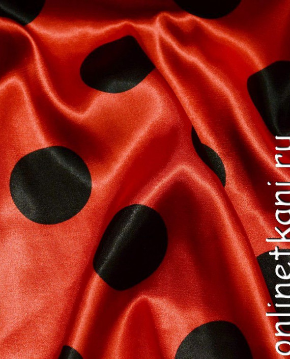 Ткань Атлас Принт 062 цвет красный в горошек картинка