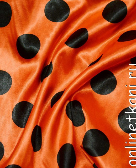 Ткань Атлас Принт 065 цвет оранжевый в горошек картинка