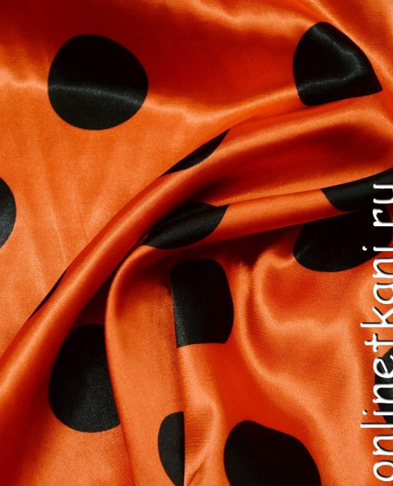 Ткань Атлас Принт 065 цвет оранжевый в горошек картинка 1