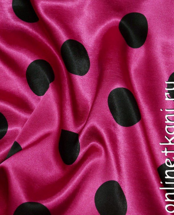 Ткань Атлас Принт 066 цвет розовый в горошек картинка