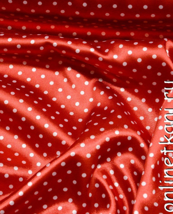 Ткань Атлас Принт 067 цвет красный в горошек картинка