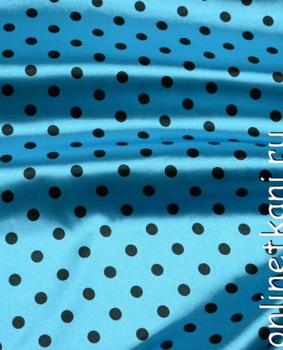 Ткань Атлас Принт 069 цвет голубой в горошек картинка