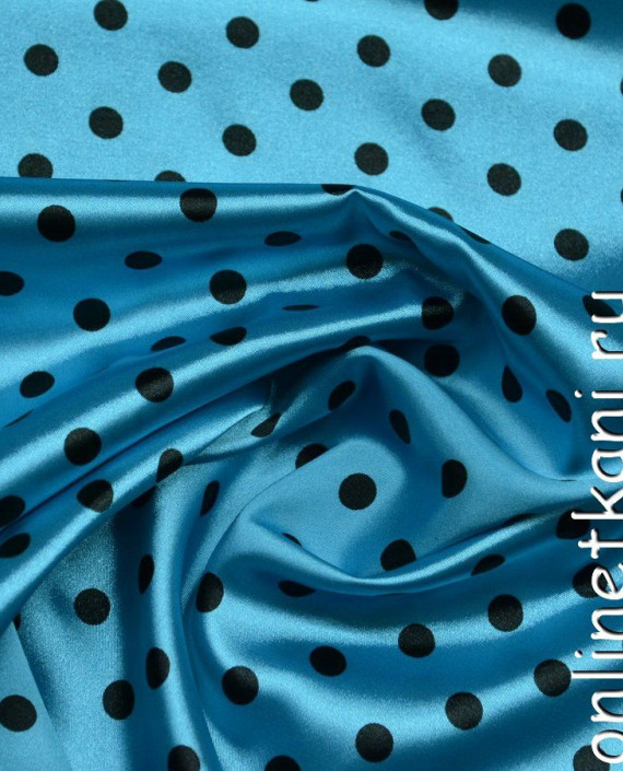 Ткань Атлас Принт 069 цвет голубой в горошек картинка 2