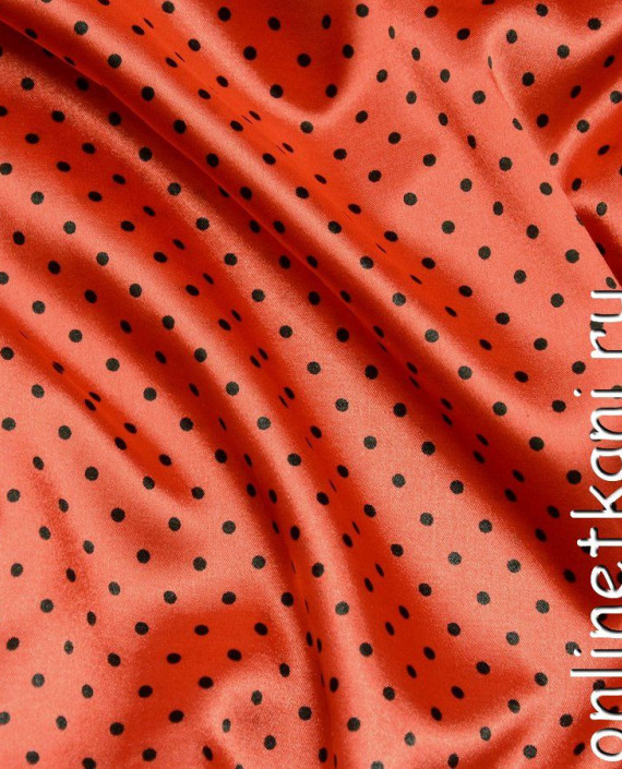 Ткань Атлас Принт 070 цвет красный в горошек картинка