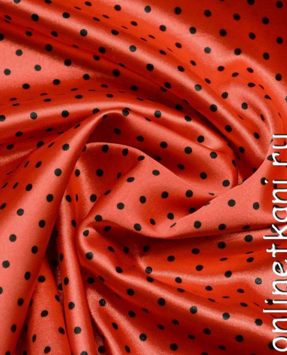 Ткань Атлас Принт 070 цвет красный в горошек картинка 1