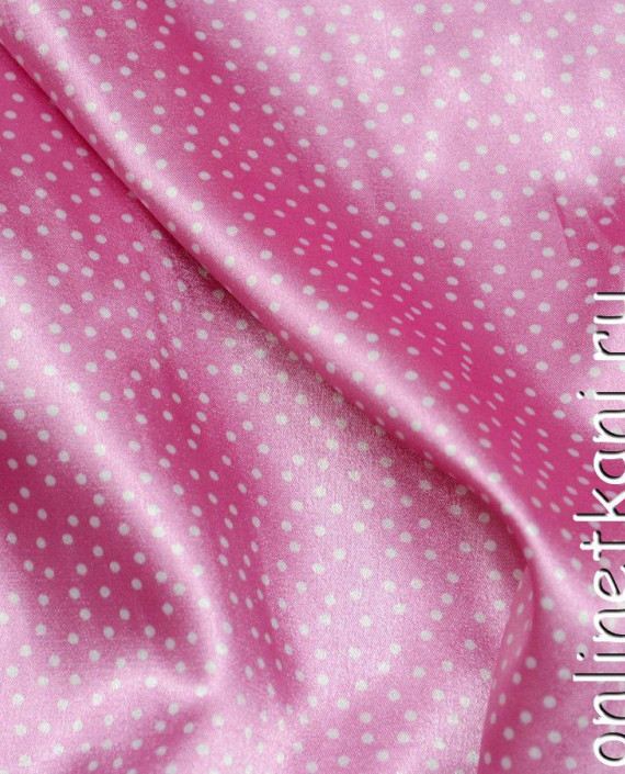 Ткань Атлас Принт 071 цвет розовый в горошек картинка