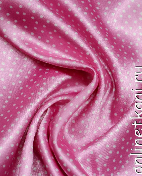 Ткань Атлас Принт 071 цвет розовый в горошек картинка 1
