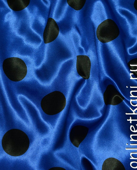 Ткань Атлас Принт 073 цвет синий в горошек картинка